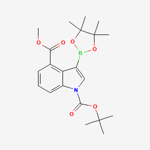 1-(tert-Butyl) 4-methyl 3-(4,4,5,5-tetramethyl-1,3,2-dioxaborolan-2-yl)-1H-indole-1,4-dicarboxylate chemical structure (CAS 1256359-97-3)