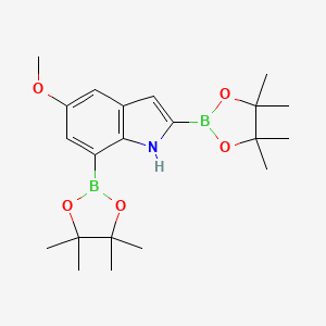 5-Methoxy-2,7-bis(4,4,5,5-tetramethyl-1,3,2-dioxaborolan-2-yl)-1H-indole chemical structure (CAS 1256360-22-1)