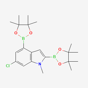 6-Chloro-1-methyl-2,4-bis(4,4,5,5-tetramethyl-1,3,2-dioxaborolan-2-yl)-1H-indole chemical structure (CAS 1256360-39-0)