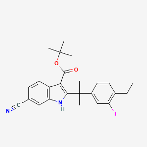 tert-Butyl 6-cyano-2-(2-(4-ethyl-3-iodophenyl)propan-2-yl)-1H-indole-3-carboxylate chemical structure (CAS 1256584-75-4)