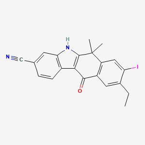 9-Ethyl-8-iodo-6,6-dimethyl-11-oxo-6,11-dihydro-5H-benzo[b]carbazole-3-carbonitrile chemical structure (CAS 1256584-80-1)