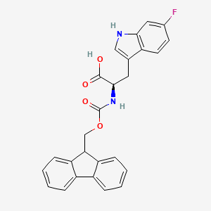 (R)-2-((((9H-Fluoren-9-yl)methoxy)carbonyl)amino)-3-(6-fluoro-1H-indol-3-yl)propanoic acid chemical structure (CAS 1257853-57-8)