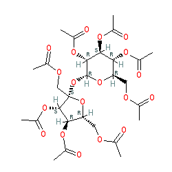 (2R,3R,4S,5R,6R)-2-(Acetoxymethyl)-6-(((2S,3S,4R,5R)-3,4-diacetoxy-2,5-bis(acetoxymethyl)tetrahydrofuran-2-yl)oxy)tetrahydro-2H-pyran-3,4,5-triyl triacetate chemical structure (CAS 126-14-7)