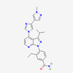 3-Ethyl-4-(3-isopropyl-4-(4-(1-methyl-1H-pyrazol-4-yl)-1H-imidazol-1-yl)-1H-pyrazolo[3,4-b]pyridin-1-yl)benzamide chemical structure (CAS 1260533-36-5)