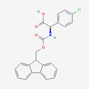 (R)-2-((((9H-Fluoren-9-yl)methoxy)carbonyl)amino)-2-(4-chlorophenyl)acetic acid chemical structure (CAS 1260603-56-2)