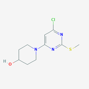1-(6-Chloro-2-(methylthio)pyrimidin-4-yl)piperidin-4-ol chemical structure (CAS 1261231-33-7)