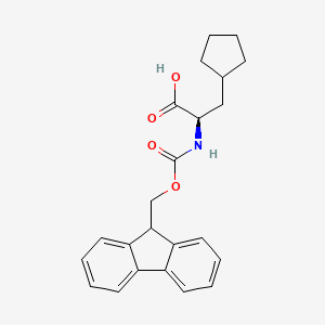 (R)-2-((((9H-Fluoren-9-yl)methoxy)carbonyl)amino)-3-cyclopentylpropanoic acid chemical structure (CAS 1262802-59-4)