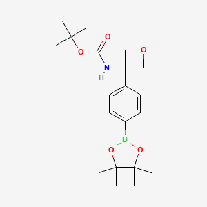 tert-Butyl (3-(4-(4,4,5,5-tetramethyl-1,3,2-dioxaborolan-2-yl)phenyl)oxetan-3-yl)carbamate chemical structure (CAS 1279090-25-3)