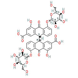 (9R,9'S)-4,4'-Dihydroxy-10,10'-dioxo-5,5'-bis(((2S,3R,4S,5S,6R)-3,4,5-trihydroxy-6-(hydroxymethyl)tetrahydro-2H-pyran-2-yl)oxy)-9,9',10,10'-tetrahydro-[9,9'-bianthracene]-2,2'-dicarboxylic acid chemical structure (CAS 128-57-4)
