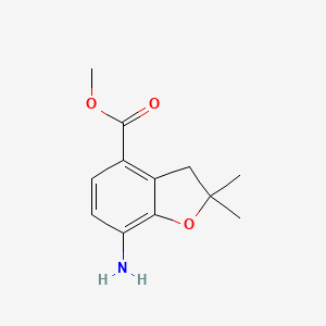 Methyl 7-amino-2,2-dimethyl-2,3-dihydrobenzofuran-4-carboxylate chemical structure (CAS 1280665-90-8)