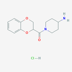 (4-Aminopiperidin-1-yl)(2,3-dihydrobenzo[b][1,4]dioxin-2-yl)methanone hydrochloride chemical structure (CAS 1281025-81-7)