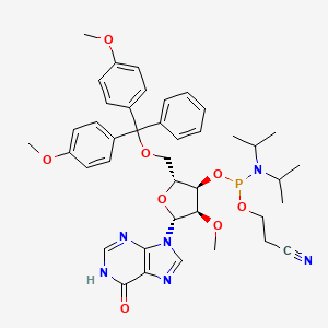 (2R,3R,4R,5R)-2-((Bis(4-methoxyphenyl)(phenyl)methoxy)methyl)-4-methoxy-5-(6-oxo-3,6-dihydro-9H-purin-9-yl)tetrahydrofuran-3-yl (2-cyanoethyl) diisopropylphosphoramidite chemical structure (CAS 128219-85-2)