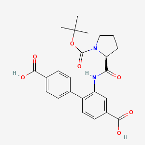 [1,1'-Biphenyl]-4,4'-dicarboxylic acid, 2-[[[(2S)-1-[(1,1-dimethylethoxy)carbonyl]-2-pyrrolidinyl]carbonyl]amino]- chemical structure (CAS 1283676-82-3)