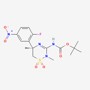 tert-Butyl (R)-(5-(2-fluoro-5-nitrophenyl)-2,5-dimethyl-1,1-dioxido-5,6-dihydro-2H-1,2,4-thiadiazin-3-yl)carbamate chemical structure (CAS 1286776-27-9)