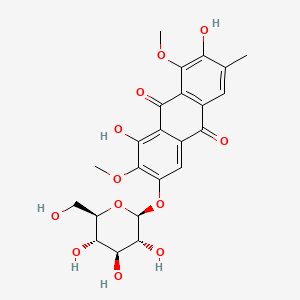 1,7-Dihydroxy-2,8-dimethoxy-6-methyl-3-(((2S,3R,4S,5S,6R)-3,4,5-trihydroxy-6-(hydroxymethyl)tetrahydro-2H-pyran-2-yl)oxy)anthracene-9,10-dione chemical structure (CAS 129025-96-3)