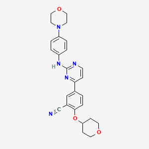 5-(2-((4-Morpholinophenyl)amino)pyrimidin-4-yl)-2-((tetrahydro-2H-pyran-4-yl)oxy)benzonitrile chemical structure (CAS 1292310-49-6)