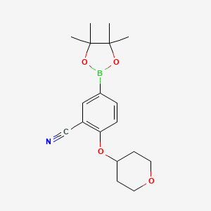 2-((Tetrahydro-2H-pyran-4-yl)oxy)-5-(4,4,5,5-tetramethyl-1,3,2-dioxaborolan-2-yl)benzonitrile chemical structure (CAS 1292317-54-4)