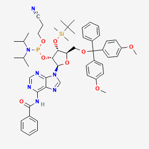 Adenosine, N-benzoyl-5'-O-[bis(4-methoxyphenyl)phenylmethyl]-3'-O-[(1,1-dimethylethyl)dimethylsilyl]-, 2'-[2-cyanoethyl N,N-bis(1-methylethyl)phosphoramidite] chemical structure (CAS 129451-75-8)