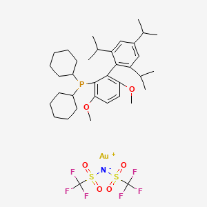 [2-(Dicyclohexylphosphino)-3,6-dimethoxy-2',4',6'-triisopropyl-1,1'-biphenyl]gold(I) bis(trifluoromethanesulfonyl)imide chemical structure (CAS 1296269-97-0)
