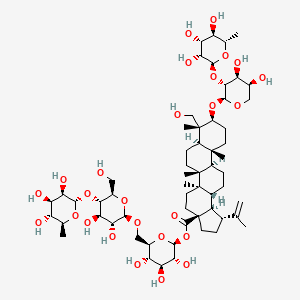 (2S,3R,4S,5S,6R)-6-((((2R,3R,4R,5S,6R)-3,4-Dihydroxy-6-(hydroxymethyl)-5-(((2S,3R,4R,5R,6S)-3,4,5-trihydroxy-6-methyltetrahydro-2H-pyran-2-yl)oxy)tetrahydro-2H-pyran-2-yl)oxy)methyl)-3,4,5-trihydroxytetrahydro-2H-pyran-2-yl (1R,3aS,5aR,5bR,7aR,8R,9S,11aR,11bR,13aR,13bR)-9-(((2S,3R,4S,5S)-4,5-dihydroxy-3-(((2S,3R,4R,5R,6S)-3,4,5-trihydroxy-6-methyltetrahydro-2H-pyran-2-yl)oxy)tetrahydro-2H-pyran-2-yl)oxy)-8-(hydroxymethyl)-5a,5b,8,11a-tetramethyl-1-(prop-1-en-2-yl)icosahydro-3aH-cyclopenta[a]chrysene-3a-carboxylate chemical structure (CAS 129741-57-7)