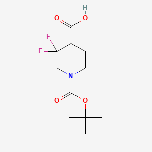 1-(tert-Butoxycarbonyl)-3,3-difluoropiperidine-4-carboxylic acid chemical structure (CAS 1303972-81-7)
