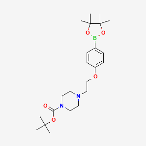 tert-Butyl 4-(2-(4-(4,4,5,5-tetramethyl-1,3,2-dioxaborolan-2-yl)phenoxy)ethyl)piperazine-1-carboxylate chemical structure (CAS 1310404-00-2)