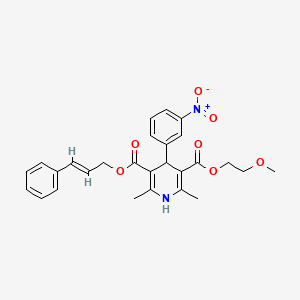3-Cinnamyl 5-(2-methoxyethyl) 2,6-dimethyl-4-(3-nitrophenyl)-1,4-dihydropyridine-3,5-dicarboxylate chemical structure (CAS 132203-70-4)