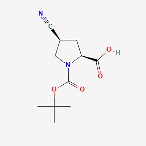 (2S,4S)-1-(tert-Butoxycarbonyl)-4-cyanopyrrolidine-2-carboxylic acid chemical structure (CAS 132622-71-0)