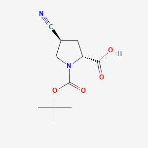 (2R,4S)-1-(tert-Butoxycarbonyl)-4-cyanopyrrolidine-2-carboxylic acid chemical structure (CAS 132622-80-1)