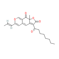 (R,E)-9a-Methyl-3-octanoyl-6-(prop-1-en-1-yl)-2H-furo[3,2-g]isochromene-2,9(9aH)-dione chemical structure (CAS 13283-90-4)