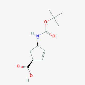 (1S,4S)-4-((tert-Butoxycarbonyl)amino)cyclopent-2-ene-1-carboxylic acid chemical structure (CAS 1329035-82-6)