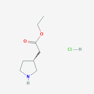 Ethyl (R)-2-(pyrrolidin-3-yl)acetate hydrochloride chemical structure (CAS 1332459-32-1)