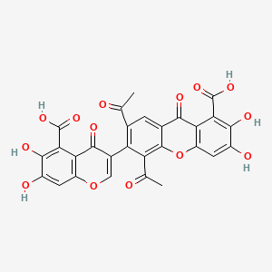 5,7-Diacetyl-6-(5-carboxy-6,7-dihydroxy-4-oxo-4H-chromen-3-yl)-2,3-dihydroxy-9-oxo-9H-xanthene-1-carboxylic acid chemical structure (CAS 133293-89-7)