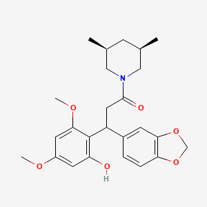 rel-3-(Benzo[d][1,3]dioxol-5-yl)-1-((3R,5S)-3,5-dimethylpiperidin-1-yl)-3-(2-hydroxy-4,6-dimethoxyphenyl)propan-1-one chemical structure (CAS 1334526-14-5)
