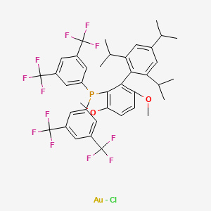 Chloro(2-{bis[3,5-bis(trifluoromethyl)phenyl]phosphino}-3,6-dimethoxy-2',4',6'-triisopropyl-1,1'-biphenyl)gold(I) chemical structure (CAS 1334547-76-0)