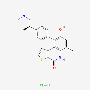 (R)-9-(4-(1-(Dimethylamino)propan-2-yl)phenyl)-8-hydroxy-6-methylthieno[2,3-c]quinolin-4(5H)-one hydrochloride chemical structure (CAS 1338545-07-5)