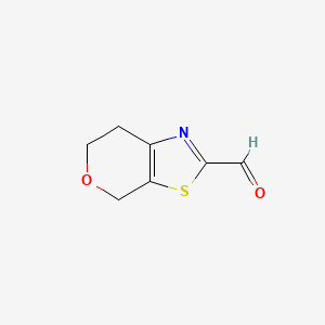 4H,6H,7H-Pyrano[4,3-d][1,3]thiazole-2-carbaldehyde chemical structure (CAS 1339178-64-1)