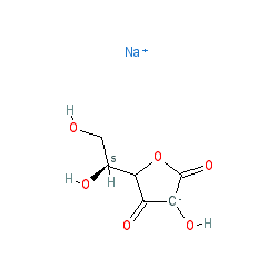 Sodium (R)-2-((S)-1,2-dihydroxyethyl)-4-hydroxy-5-oxo-2,5-dihydrofuran-3-olate chemical structure (CAS 134-03-2)