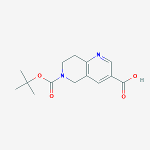 6-(tert-Butoxycarbonyl)-5,6,7,8-tetrahydro-1,6-naphthyridine-3-carboxylic acid chemical structure (CAS 1341036-28-9)