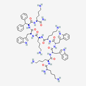 (S)-2,6-Diamino-N-((5S,8S,11S,14S,17S,20S,23S,26S)-11,20,23-tris((1H-indol-3-yl)methyl)-1,30-diamino-14,17-bis(4-aminobutyl)-8-benzhydryl-5-carbamoyl-7,10,13,16,19,22,25-heptaoxo-6,9,12,15,18,21,24-heptaazatriacontan-26-yl)hexanamide chemical structure (CAS 1345407-05-7)