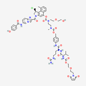 (S)-1-(Chloromethyl)-3-(6-(4-hydroxybenzamido)imidazo[1,2-a]pyridine-2-carbonyl)-9-methyl-2,3-dihydro-1H-benzo[e]indol-5-yl (2-((((4-((2S,5S)-13-(2,5-dioxo-2,5-dihydro-1H-pyrrol-1-yl)-5-isopropyl-4,7-dioxo-2-(3-ureidopropyl)-8,11-dioxa-3,6-diazatridecanamido)benzyl)oxy)carbonyl)(methyl)amino)ethyl)(2-(2-hydroxyethoxy)ethyl)carbamate chemical structure (CAS 1345681-58-4)