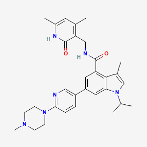 N-((4,6-Dimethyl-2-oxo-1,2-dihydropyridin-3-yl)methyl)-1-isopropyl-3-methyl-6-(6-(4-methylpiperazin-1-yl)pyridin-3-yl)-1H-indole-4-carboxamide chemical structure (CAS 1346572-63-1)