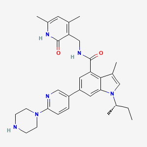 (S)-1-(sec-Butyl)-N-((4,6-dimethyl-2-oxo-1,2-dihydropyridin-3-yl)methyl)-3-methyl-6-(6-(piperazin-1-yl)pyridin-3-yl)-1H-indole-4-carboxamide chemical structure (CAS 1346574-57-9)