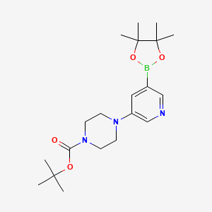 tert-Butyl 4-(5-(4,4,5,5-tetramethyl-1,3,2-dioxaborolan-2-yl)pyridin-3-yl)piperazine-1-carboxylate chemical structure (CAS 1346808-98-7)