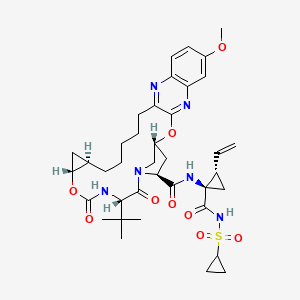(33R,35S,91R,92R,5S)-5-(tert-Butyl)-N-((1R,2S)-1-((cyclopropylsulfonyl)carbamoyl)-2-vinylcyclopropyl)-17-methoxy-4,7-dioxo-2,8-dioxa-6-aza-1(2,3)-quinoxalina-3(3,1)-pyrrolidina-9(1,2)-cyclopropanacyclotetradecaphane-35-carboxamide hydrate chemical structure (CAS 1350462-55-3)