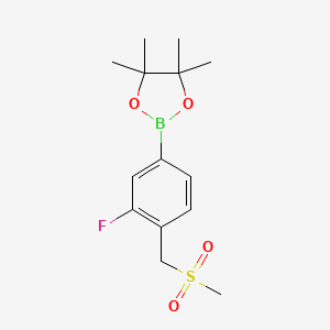 2-(3-Fluoro-4-((methylsulfonyl)methyl)phenyl)-4,4,5,5-tetramethyl-1,3,2-dioxaborolane chemical structure (CAS 1351499-67-6)