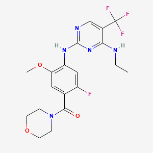 (4-((4-(Ethylamino)-5-(trifluoromethyl)pyrimidin-2-yl)amino)-2-fluoro-5-methoxyphenyl)(morpholino)methanone chemical structure (CAS 1351761-44-8)