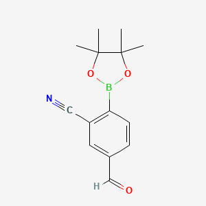 5-Formyl-2-(4,4,5,5-tetramethyl-1,3,2-dioxaborolan-2-yl)benzonitrile chemical structure (CAS 1352037-89-8)