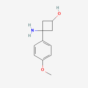 3-Amino-3-(4-methoxyphenyl)cyclobutan-1-ol chemical structure (CAS 1353636-82-4)