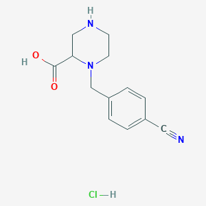 1-(4-Cyanobenzyl)piperazine-2-carboxylic acid hydrochloride chemical structure (CAS 1353943-77-7)